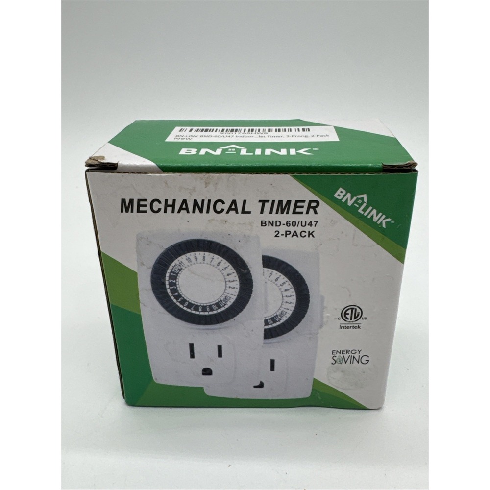 2 Set BN-Link Heavy Duty Mechanical 24 Hour Timer Dual Outlet 3 Prong New